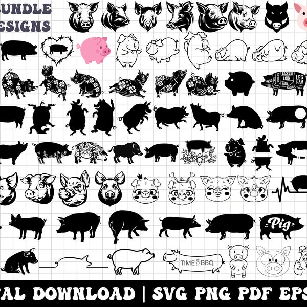 Pig SVG Bundle, Pig Face SVG, Pig Cut file, Animal Face, Cute Pig Svg, Pig Svg, Animal Svg file, Animal Face, Farm Animal Svg