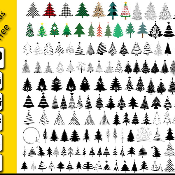 Arbre de Noël SVG DXF PNG Bundle, Pine Tree svg, Christmas svg, Pine Hand Drawn svg, Ornements d’arbre de Noël, Boucles d’oreilles d’arbre de Noël svg