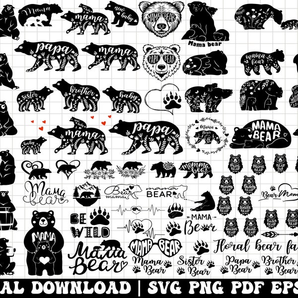 Mama Bear SVG Bundle Mama svg Mommy Svg Mother Svg Mom Life SVG Messy Bun SVG Mom to be svg Bear Mama family bear svg files for cricu