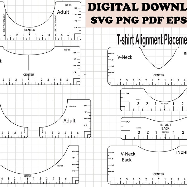 Tshirt Ruler Printable Bundle, T-shirt Alignment Tool Template, Tshirt ruler guide pdf, tshirt alignment ruler, Placement Guide ruler svg