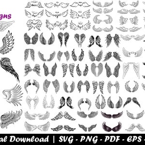 75 Angel Wings Svg Bundle, Angel Wings Clip Art, Wings Cut File For Silhouette, Angel Wings Bundle, Wings Svg Png Dxf,memorial svg ,rip svg