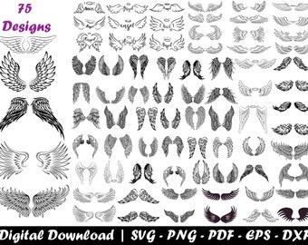 75 Angel Wings Svg Bundle, Angel Wings Clip Art, Wings Cut File For Silhouette, Angel Wings Bundle, Wings Svg Png Dxf,memorial svg ,rip svg