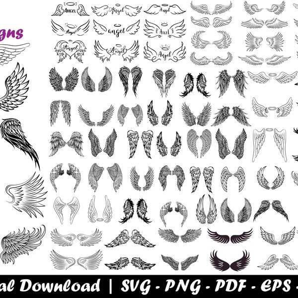 75 pakiet Angel Wings SVG, Angel Wings clipart, Wings plik Cut do sylwetki, pakiet Angel Wings, Wings Svg PNG DXF, pamiątkowy SVG, Rip SVG