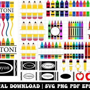 Crayon Split Monogram Svg, Teacher Svg, Crayon Svg Crayon Set Svg Cut Files for Cricut and Silhouette, Svg, PNG, JPG Instant Download