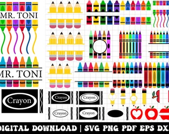 Crayon Split-Monogramm SVG, Lehrer-Schnittdateien (Digitaler Download)
