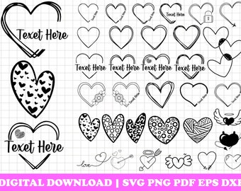 Paquete de corazones dibujados a mano en formato SVG (descarga digital)