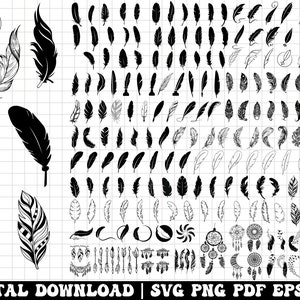 Feder svg Bundle, Feder Vögel svg, Dxf, Png, Jpg, Federn Silhouette, Boho Feder svg, Tribal Feder svg, Instant Download