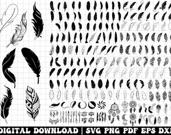 Pakiet pióro SVG, ptaki pióro SVG, DXF, PNG, jpg, sylwetka piór, pióro Boho SVG, pióro plemienne SVG, Instant Download