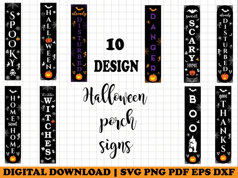 Halloween Porch Sign Svg Bundle, Welcome Sign Svg, Autumn Porch Sign, Door Sign Svg, Spooky Welcome Signs, Cut Files for Cricut,Silhouette image 3