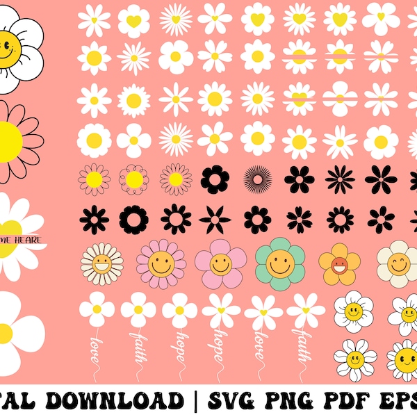 Daisy Svg Bundle, Flower Svg files for cricut, Clipart Cut files for Cricut Cameo, Vector Cutfile, Spring Summer Svg,Png Files