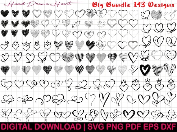 Heart Svg Bundle, Heart Svg, Hand Drawn Heart svg, Open Heart Svg, Doodle Heart Svg, Sketch Heart Svg, Love Svg,Valentine Svg,Cricut,Png,Dxf