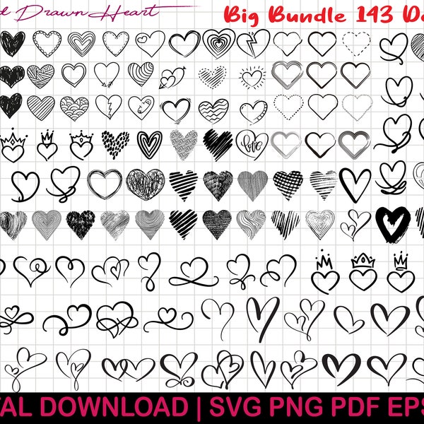 Herz-Svg-Bundle, Herz-Svg, von Hand gezeichnetes Herz-Svg, offenes Herz-Svg, Doodle-Herz-Svg, Skizze Herz-Svg, Liebes-Svg,Valentinstag-Svg,Cricut,Png,Dxf