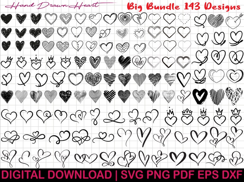 Heart Svg Bundle, Heart Svg, Hand Drawn Heart svg, Open Heart Svg, Doodle Heart Svg, Sketch Heart Svg, Love Svg,Valentine Svg,Cricut,Png,Dxf image 1