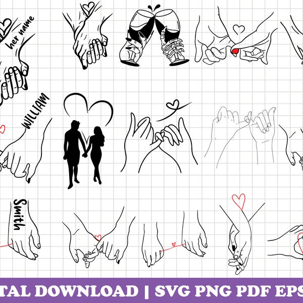 Händchenhalten SVG, Pinky Hold, Liebe, SVG-Datei schneiden, mit eigenem Text anpassen, Namen und Daten hinzufügen, Sofort-Download, Love Hands Design