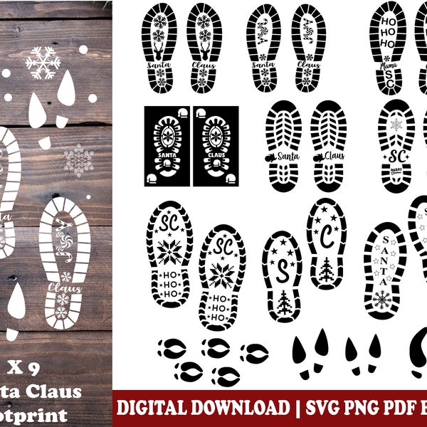 Santa Claus footprint svg, Santa footprint stencil svg,Santa footsteps svg, Christmas svg, santa boots svg, files for cricut, Silhouette