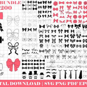 Ribbon Bow SVG Bundle, Ribbon SVG, Bow svg, Hair bow svg, Bow Tie SVG, Png, Svg Files for Cricut, Silhouette, Present Bow svg, bow vector