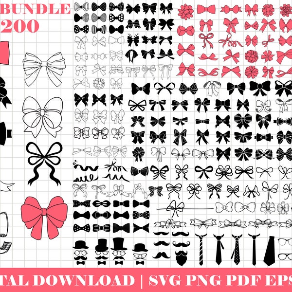 Ribbon Bow SVG Bundle, Ribbon SVG, Bow svg, Hair bow svg, Bow Tie SVG, Png, Svg Files for Cricut, Silhouette, Present Bow svg, bow vector