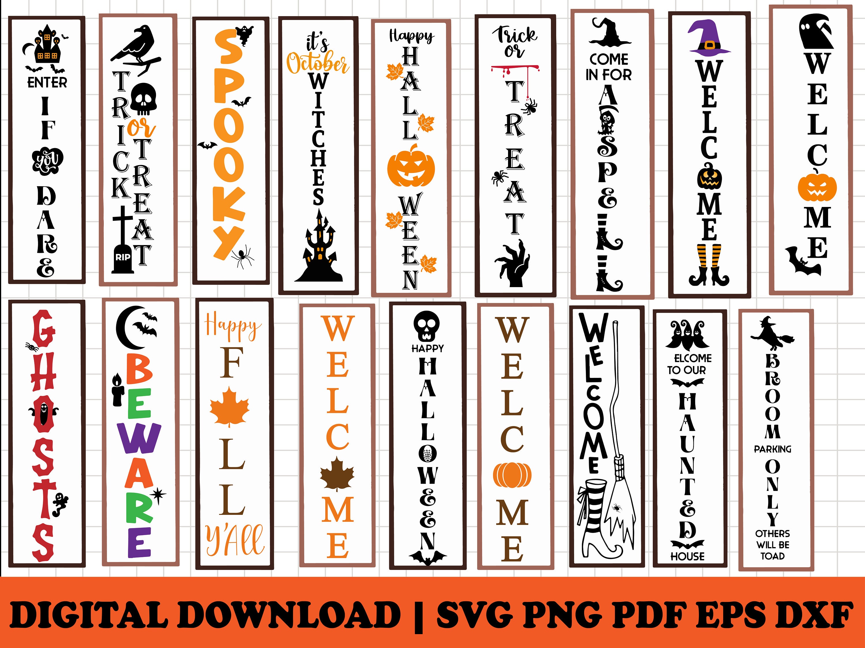 Halloween Porch Sign SVG Bundle, Tall Door Sign (digital Download) - Etsy