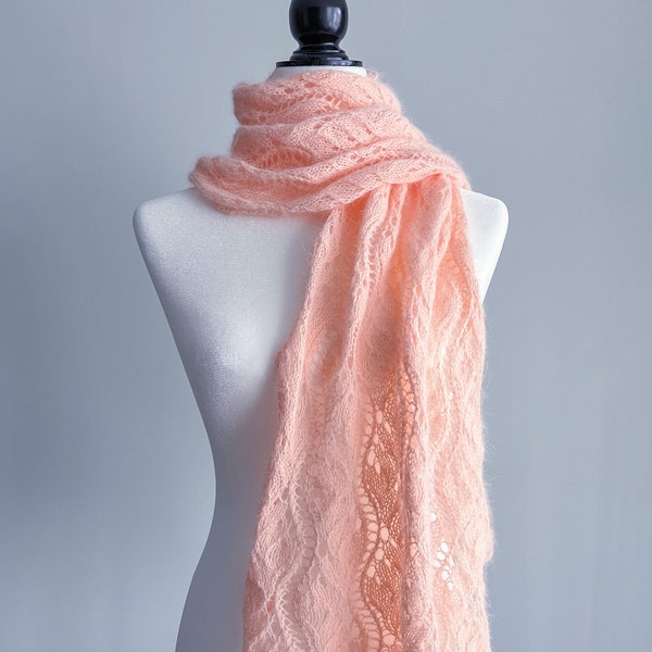 Lace Peach Angora Rabbit Scarf