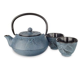 Cuisiland Dragonfly Cast Iron Teapot Set with 4 Cups 37oz Blue TP-QT1.1L SET BLUE Cuisiland Dragonfly Cast Iron Teapot Set with 4 Cups 37oz Blue TP-QT1.1L SET BLUE