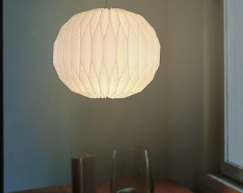 Round pendant Paper pendant lampshade, modern, Origami, pleat, geometric lighting, bedroom light, oval, japandi, Scandinavian, minimalistic