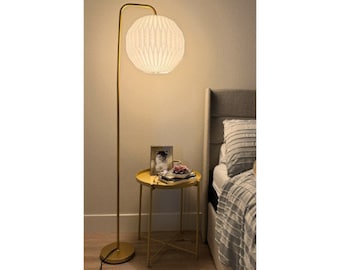 Brass Floor Lamp | Round Pleated  Shade Lamp | Bedside Lighting | Living room lighting | Mid Century Modern Lamp | Brass Standing Lamp