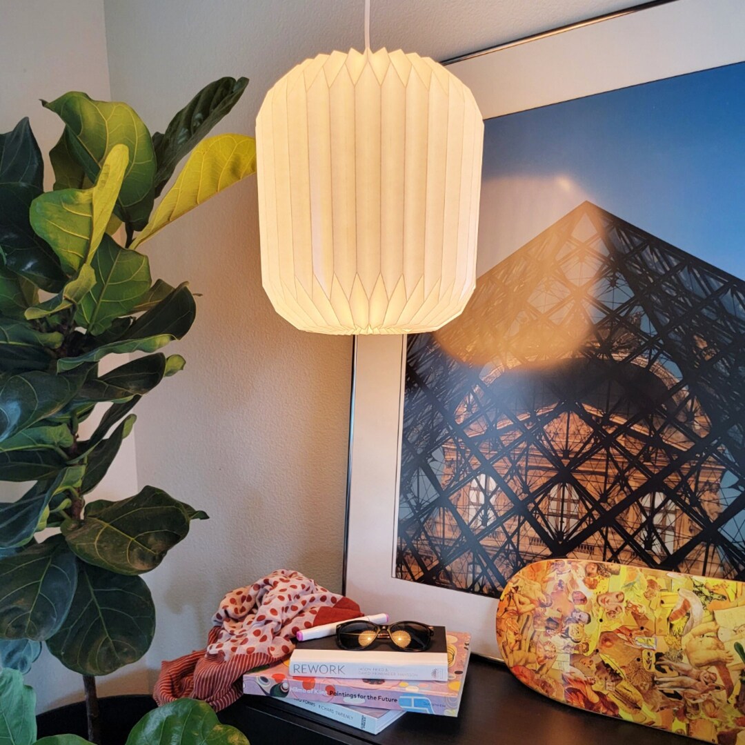 LANTERN Paper Pendant Lampshade Modern Origami Pleat Geometric Lighting Bedroom Light Oval Japandi Scandinavian Minimalistic Etsy