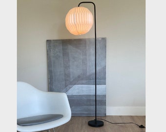 Industrial Floor lamp with round pleated shade, japandi style, stand lamp, minimalist, living room, bedroom lamp, decorative side light