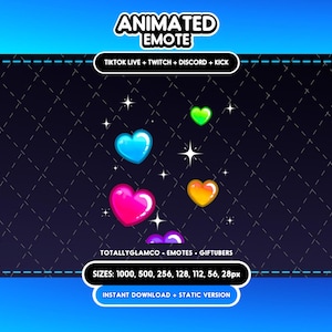 ANIMATED + STATIC EMOTE | Rainbow floating hearts, Animated Flying hearts Emote, rainbow Sparkle Emote, Rainbow Emote for Twitch Streamers