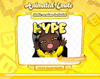 ANIMATED + STATIC EMOTE | hype chibi emote, Animated black haired Emote, hype emote, yellow hype chibi twitch emote, Black hair emote
