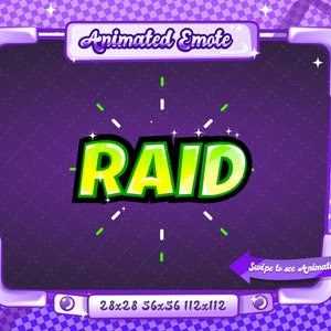 ANIMIERT + STATISCHE EMOTE | Raid, Animierter Raid Emote, Raid Sparkle Emote Version 11, Grüner Raid Emote für Discord und Twitch Streamer