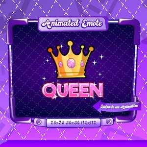 GEANIMEERD + STATISCHE EMOTE | Queen, geanimeerde Queen-emote, Queen Sparkle-emote, Queen-emote, Pink Queen-emote, Queen-emote voor Twitch-streamers