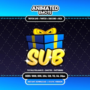 Emote de regalo de suscripción animado y estático / Regalo azul, Twitch/Discord / Descarga digital