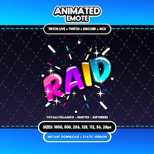 ANIMATED + STATIC EMOTE | Raid, Animated Raid Emote, Raid Sparkle Emote Version 6, Rainbow Raid Emote for Discord and Twitch Streamers
