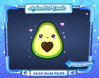 ÉMOTE ANIMÉE + STATIQUE | Amour d'avocat kawaii, emote d'avocat animée, emote d'étincelle d'avocat, emote pour les streamers Discord et Twitch