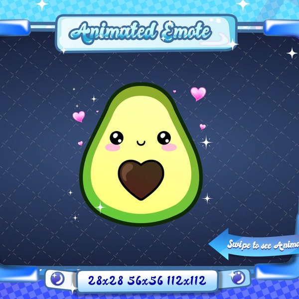 ANIMATED + STATIC EMOTE | Kawaii Avocado Love, Animated Avocado Emote, Avocado Sparkle Emote, Emote for Discord and Twitch Streamers