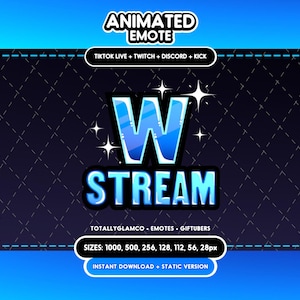 ANIMATED + STATIC EMOTE | W Stream, Animated w stream Emote, w stream Sparkle Emote, w stream, w emote, w Emote for Twitch Streamers