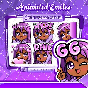 ANIMATED + STATIC EMOTES | Kawaii glam, Animated black girl emotes, kawaii chibi emotes, Black girl chibi twitch emotes, Black girl emotes,