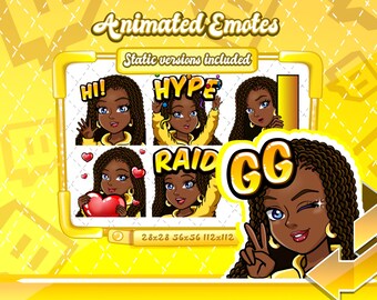 ANIMATED + STATIC EMOTES | Cartoon glam emotes, Animated Black girl braid emotes, Black girl twitch Emotes, Black Emotes for Streamers