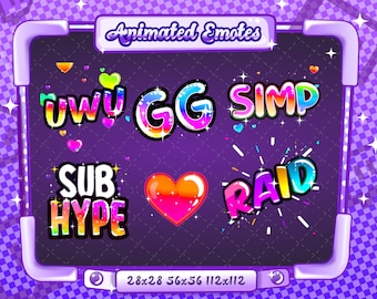 Regenbogen Emote Pack | Animiertes + Statisches uwu, Animiertes uwu Emote, Uwu Emote, Raid Emote, Sub Hype Emote, Herz Emote, Gg Emote, simp, emotes
