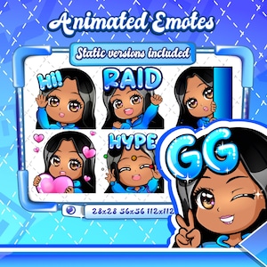 ANIMATED + STATIC EMOTES | Latina chibi glam emotes, Animated latina emotes, latina blue twitch Emotes, latina Emotes for Twitch Streamers