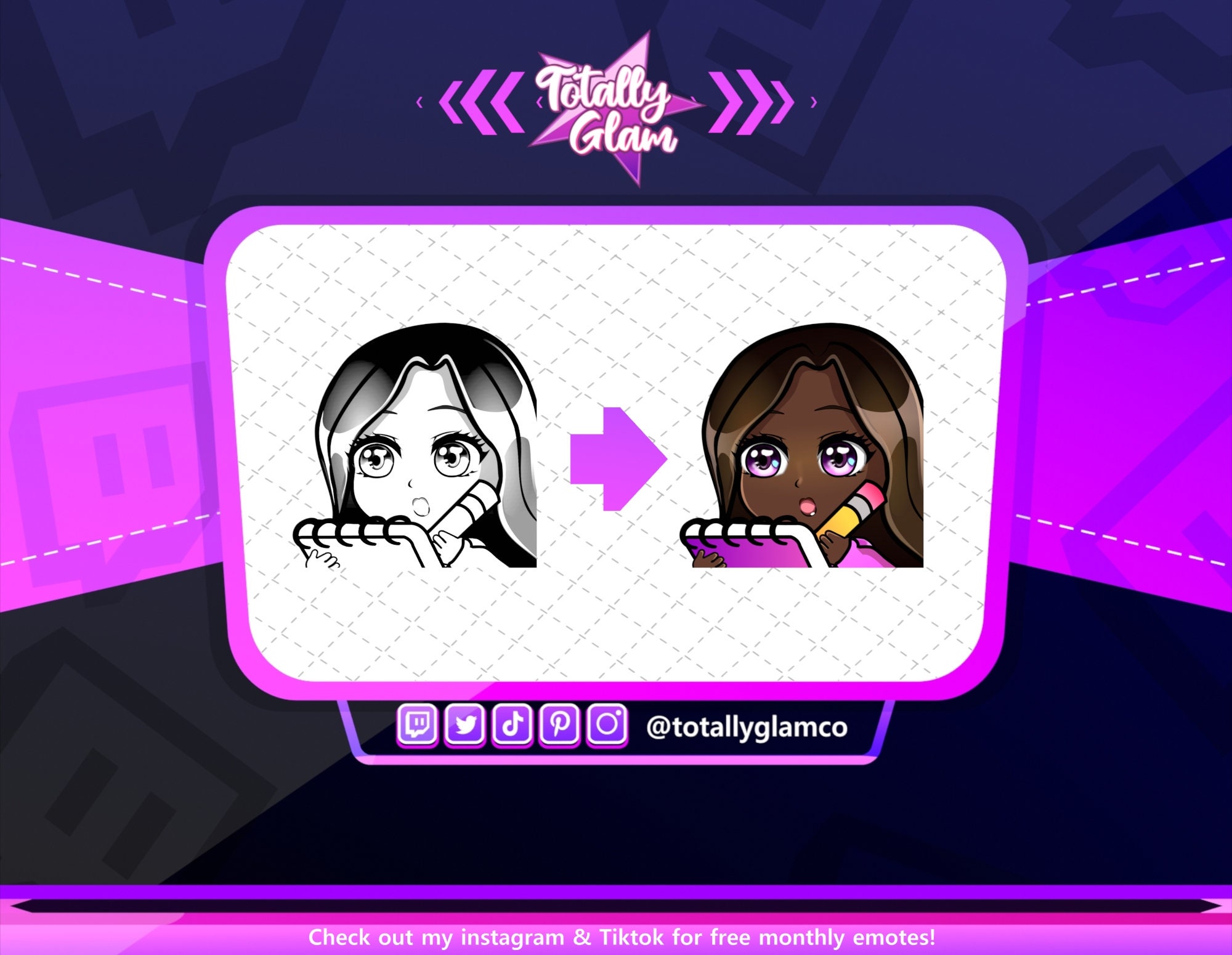 Animated chibi glam green Love emote – TotallyGlamCo