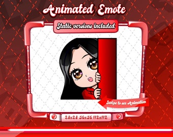 ANIMATED + STATIC EMOTE | Red chibi lurk emote, Animated black haired Emote, lurk emote, red lurk chibi twitch emote, Black hair emote