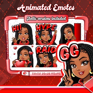 ANIMATED + STATIC EMOTES | Cartoon glam emotes, Animated Black girl braid emotes, Black girl twitch Emotes, Black Emotes for Streamers