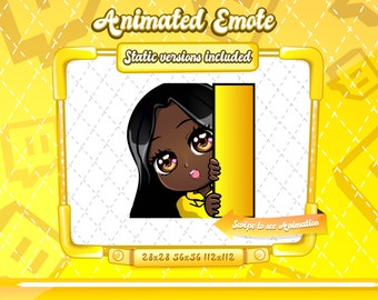 ANIMATED + STATIC EMOTE | lurk chibi emote, Animated black haired Emote, lurk emote, yellow lurk chibi twitch emote, Black hair emote