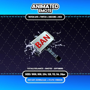ANIMATED + STATIC EMOTE | Ban Hammer, Animated Ban Hammer Emote, Ban Hammer Sparkle Emote, Ban Hammer Emote for Discord and Twitch Streamers