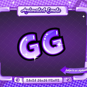 ANIMIERT + STATISCH EMOTE | gg, Animiertes Gutes Spiel Emote, Good Game Sparkle Emote v2 lila, Good Game Emote für Discord und Twitch Streamer