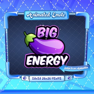GEANIMEERDE + STATISCHE EMOTE | Big energy, Animated Big energy Emote, Big energy Sparkle Emote, aubergine, Big energy Emote voor Twitch Streamers