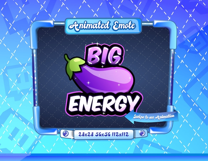 ANIMATED STATIC EMOTE Big energy, Animated Big energy Emote, Big energy Sparkle Emote, eggplant, Big energy Emote for Twitch Streamers image 1