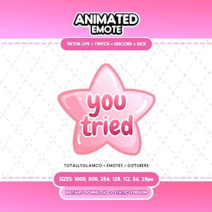 Animiertes Du hast versucht, Emote | rosa Stern |  Twitch/ Discord | Digitaler Download